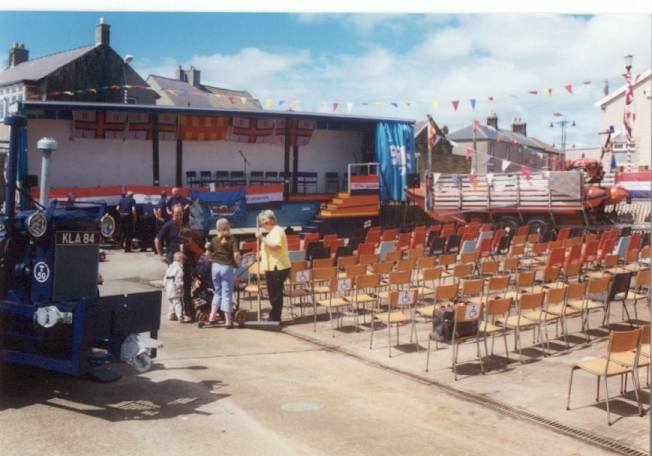 Preparing area with seating.